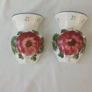 Pair of Hnos Martinez Ceramic Hand Painted Wall Pocket Vase's